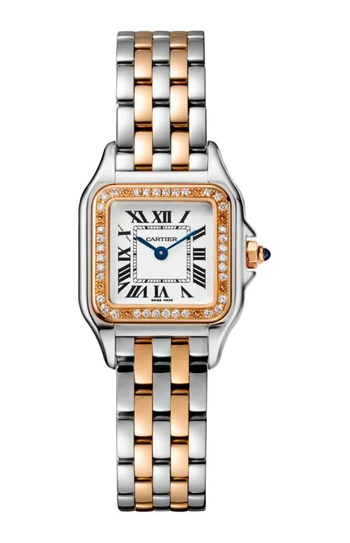 Panthère De Cartier Watch Small Model, Pink Gold And Steel, Diamonds