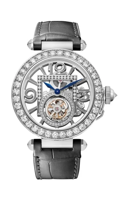 Pasha De Cartier 41 Mm, Manuale, Oro Bianco, Diamanti, Quadrante Scheletrato, Tourbillon, 2 Cinturini 2