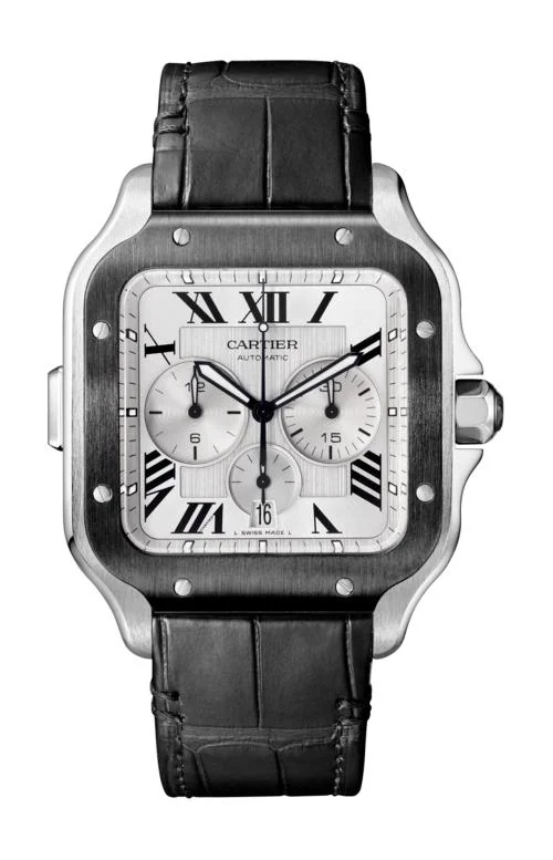 Santos De Cartier, Modello Extra-Large, Acciaio E Caucciu, 2 Cinturini Intercambiabili 2
