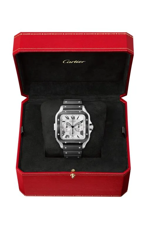 Santos De Cartier, Modello Extra-Large, Acciaio E Caucciu, 2 Cinturini Intercambiabili 3