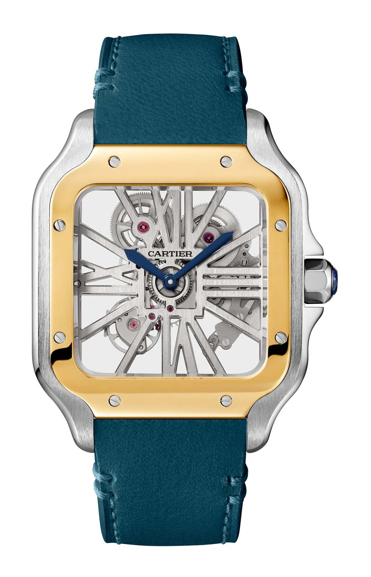 Santos De Cartier, Modello Grande, Acciaio, Oro Giallo, Scheletrato,