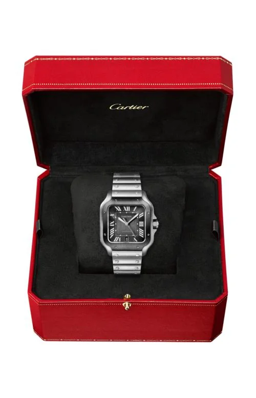 Santos De Cartier Modello Grande, Automatico, Acciaio Adlc, Bracciale In Metallo E Cinturino In Cauccù 3