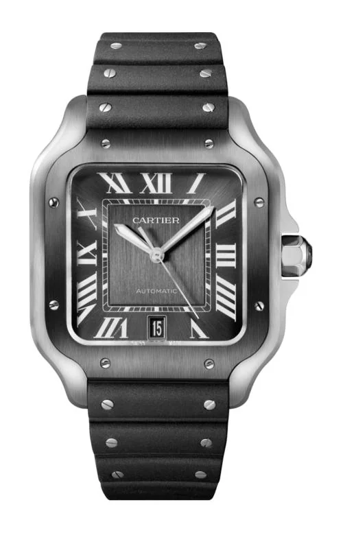 Santos De Cartier Modello Grande, Automatico, Acciaio Adlc, Bracciale In Metallo E Cinturino In Cauccù