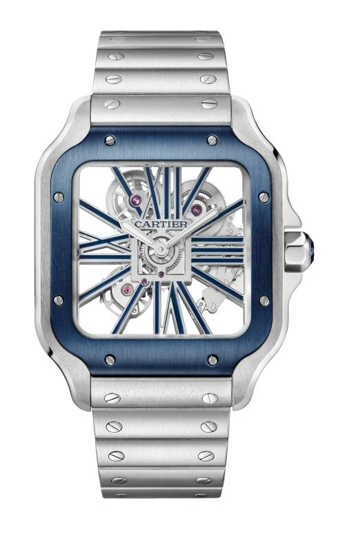Santos De Cartier, Modello Grande, Scheletrato, Acciaio,