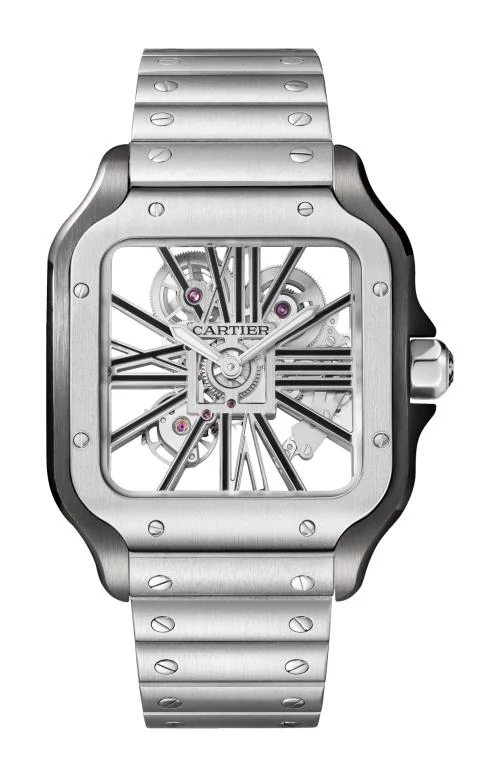 Santos De Cartier, Modello Grande, Scheletrato, Acciaio,