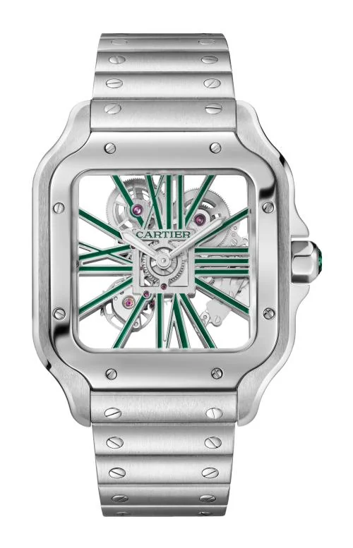 Santos De Cartier, Modello Grande, Scheletrato, Acciaio,
