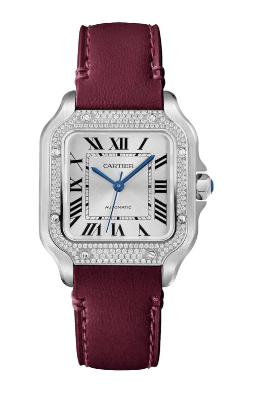 Santos De Cartier Modello Medio, Automatico, Acciaio, Diamanti, Cinturino In Pelle Intercambiabile 2