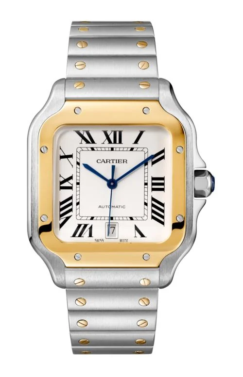 Santos De Cartier, Modello Medio, Automatico, Oro E Acciaio, Due Cinturini Intercambiabili