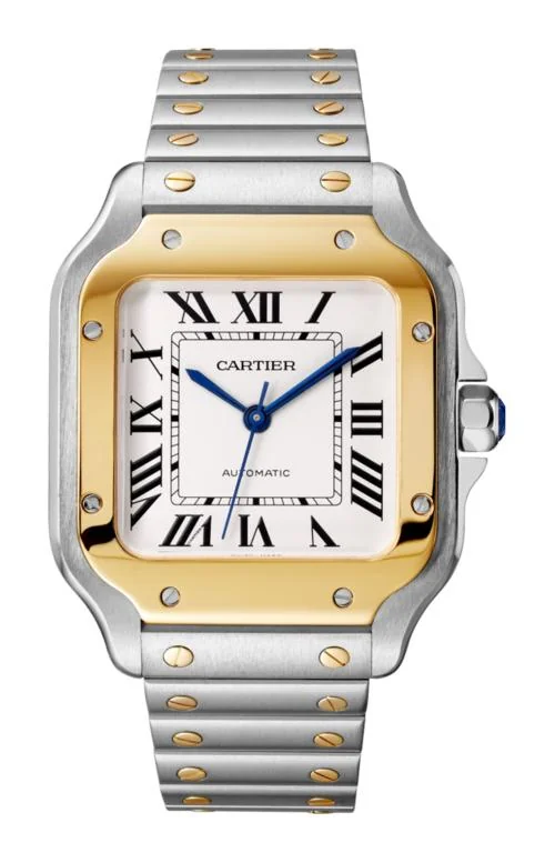 Santos De Cartier Modello Medio, Automatico, Oro Giallo E Acciaio, Cinturini Intercambiabili In Metallo E Pelle
