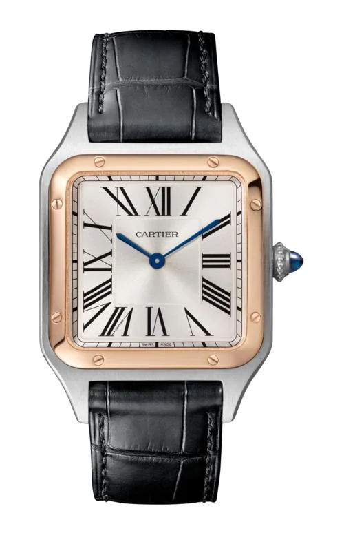 Santos Dumont Modello Grande, Oro E Acciaio, Pelle Di Alligatore - W2Sa0011