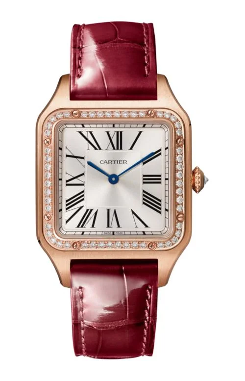 Santos-Dumont Modello Grande, Oro Rosa, Diamanti, Cinturino In
