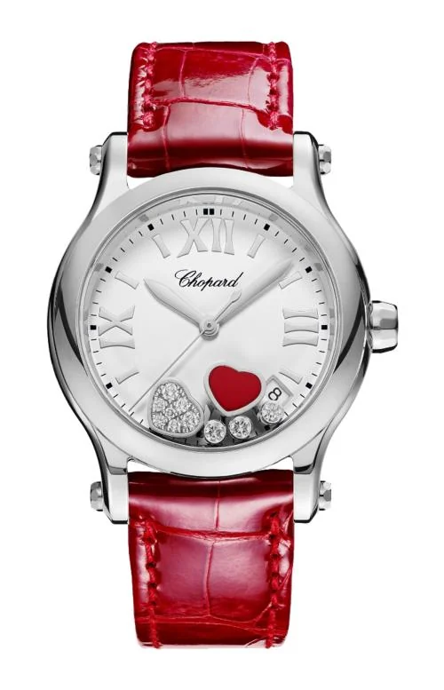Happy Hearts 36 Mm, Quarzo, Lucent Steel™, Diamanti, Pietra Rossa