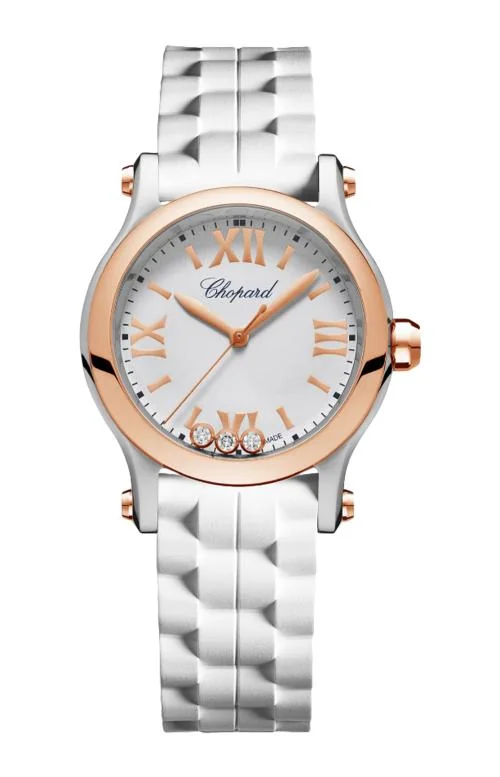 Happy Sport 30 Mm, Quarzo, Oro Rosa Etico, Lucent Steel™, Diamanti
