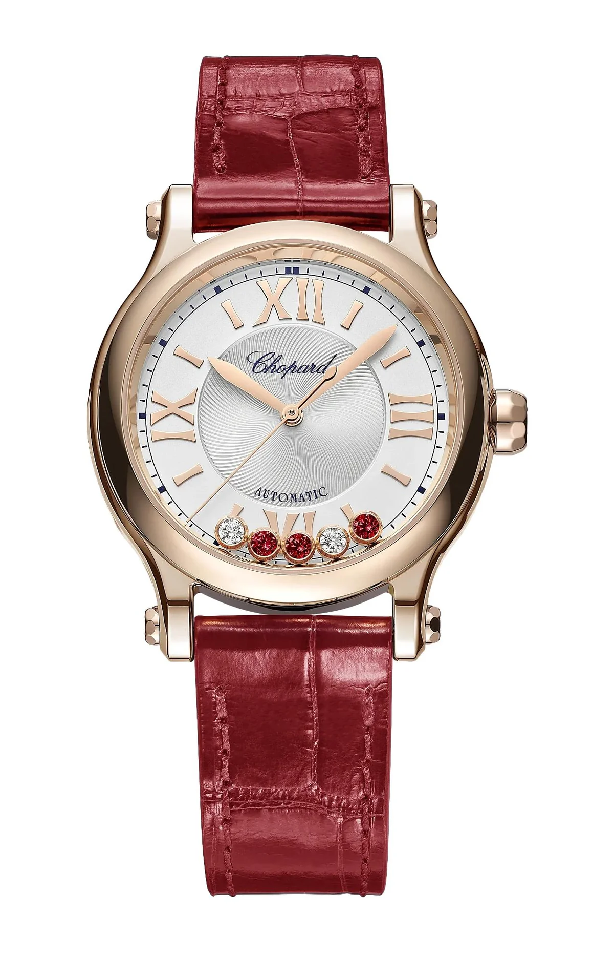 Happy Sport 33 Mm, Automatico, Oro Etico Rosa, Diamanti, Rubini