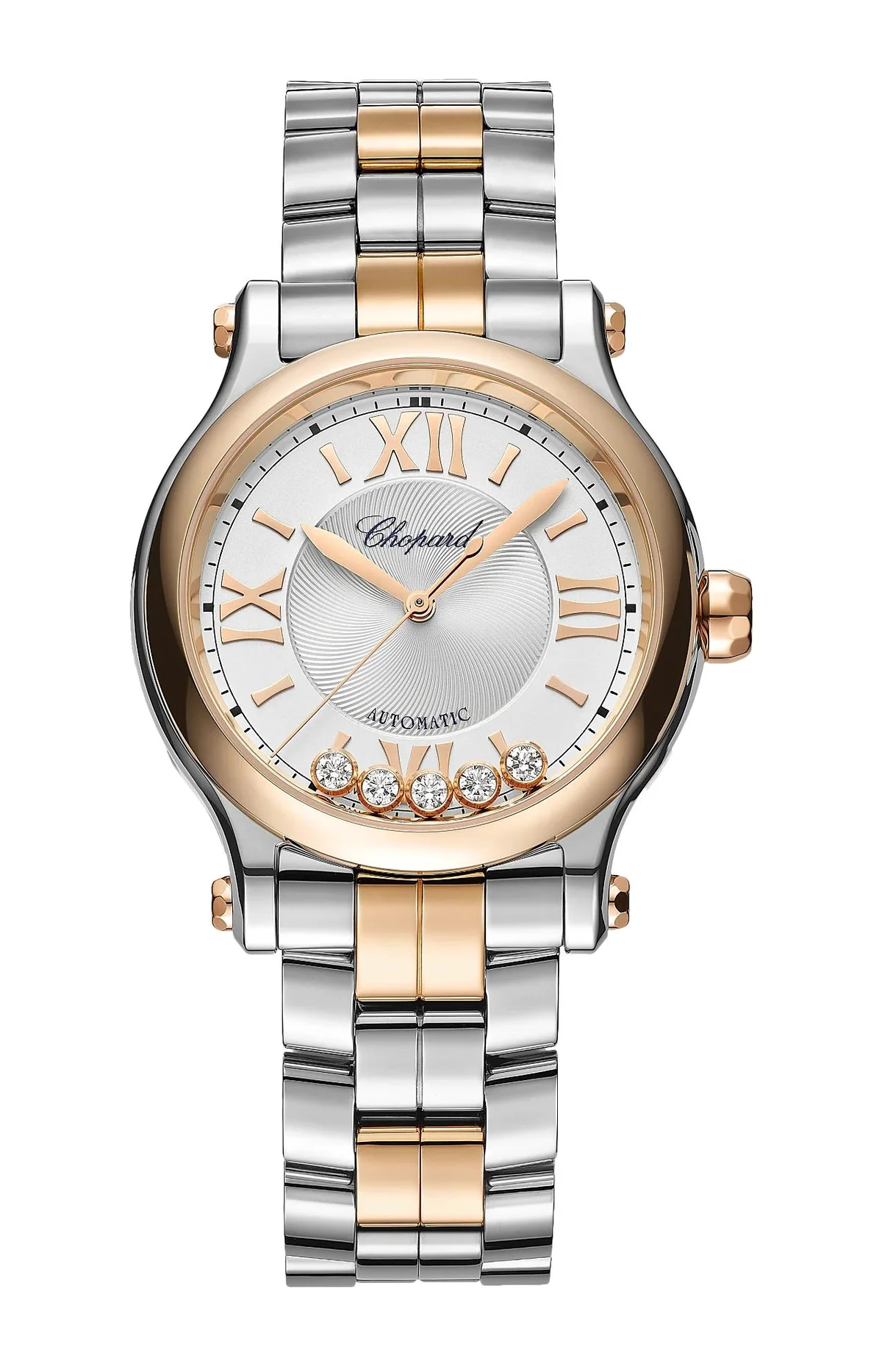 Happy Sport 33 Mm, Automatico, Oro Rosa Etico, Lucent Steel™, Diamanti