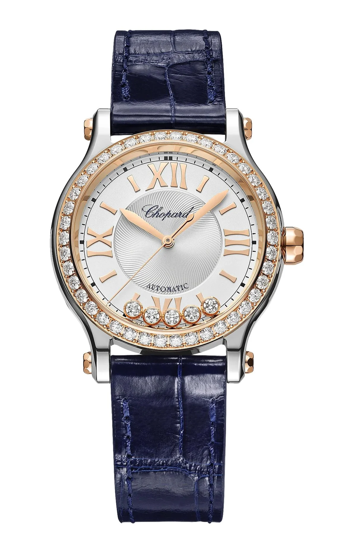 Happy Sport 33 Mm, Automatico, Oro Rosa Etico, Lucent Steel™, Diamanti