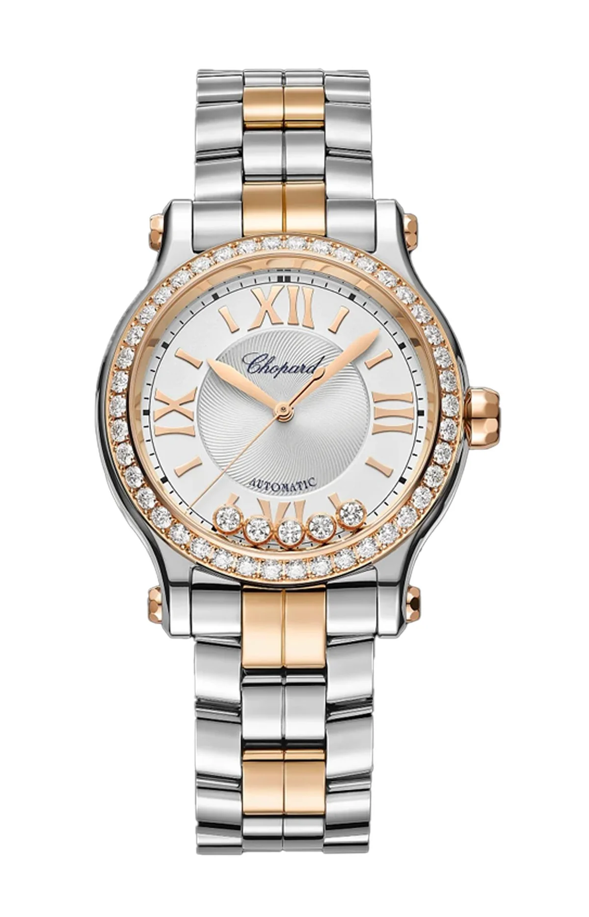 Happy Sport 33 Mm, Automatico, Oro Rosa Etico, Lucent Steel™, Diamanti