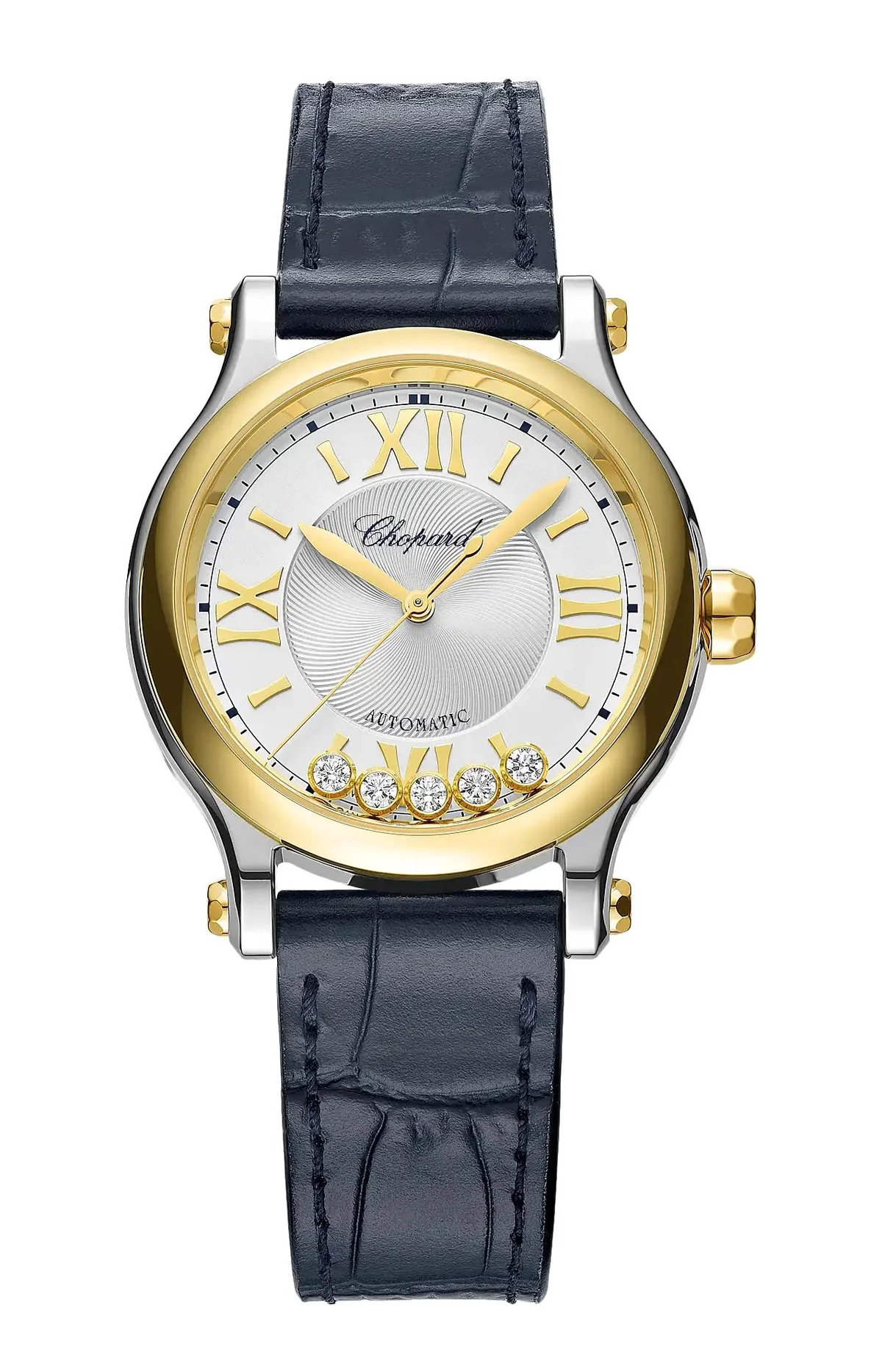 Happy Sport 33 Mm, Oro Giallo Etico, Lucent Steel™, Diamanti