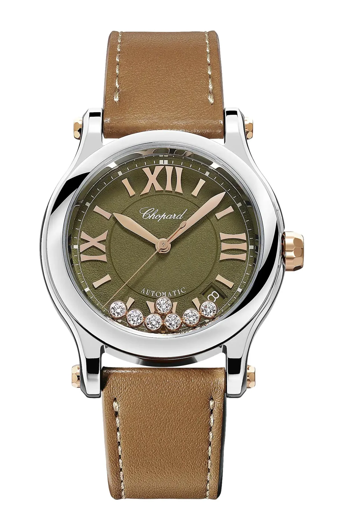 Happy Sport 36 Mm, Oro Rosa Etico, Lucent Steel™, Diamanti