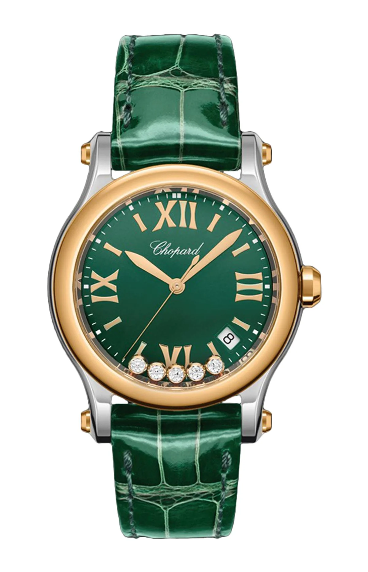 Happy Sport 36 Mm, Quarzo, Oro Rosa Etico, Lucent Steel™, Diamanti