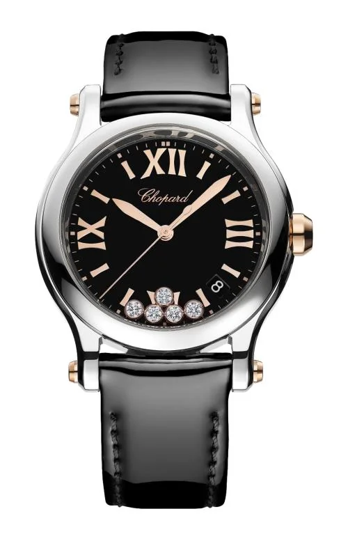 Happy Sport 36 Mm, Quarzo, Oro Rosa Etico, Lucent Steel™, Diamanti