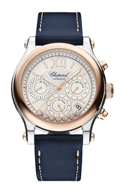 Happy Sport Chrono 40 Mm, Automatico, Oro Rosa Etico, Lucent Steel™, Diamanti