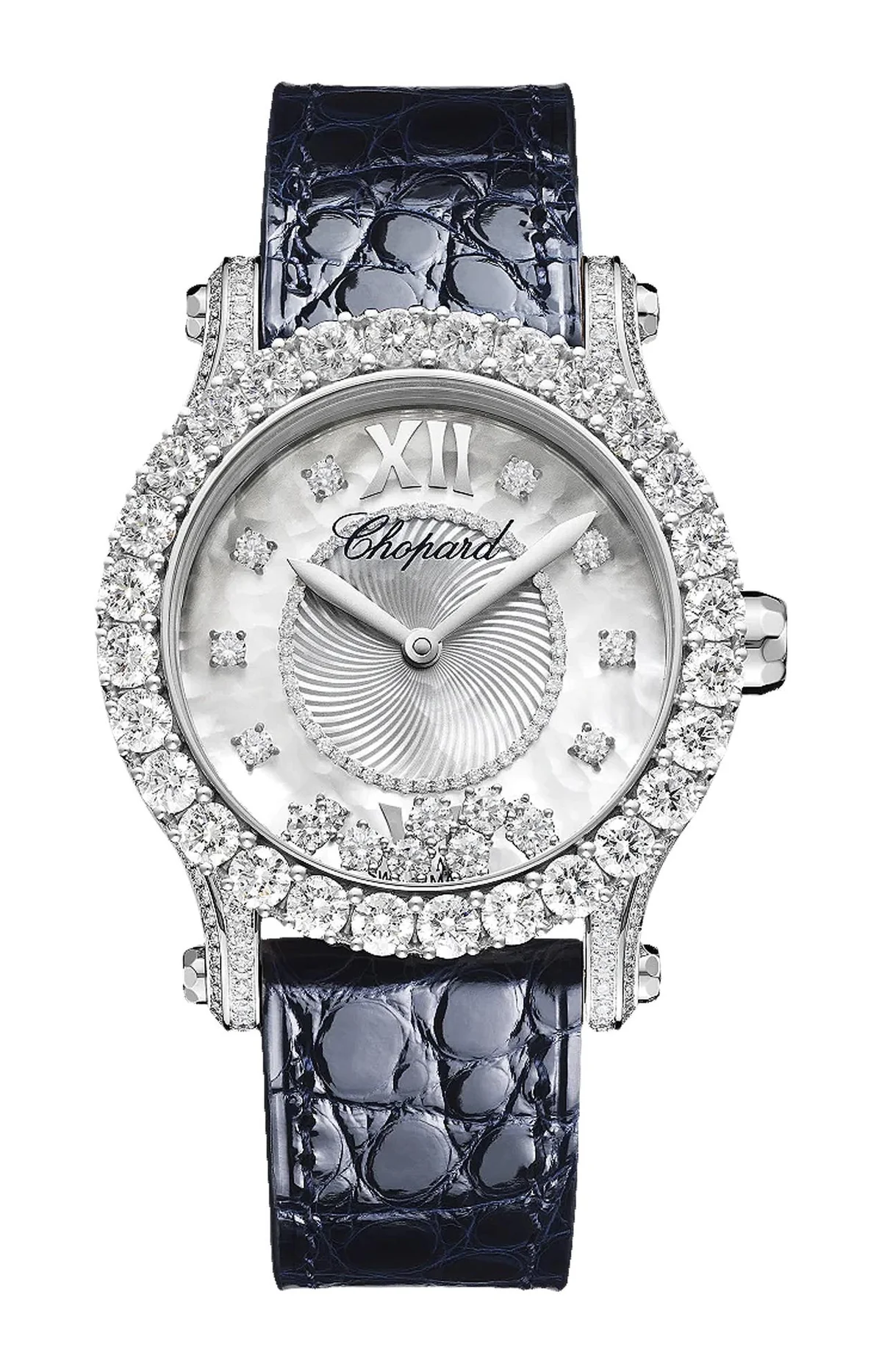 Happy Sport Joaillerie 36 Mm, Automatico, Oro Bianco Etico, Diamanti