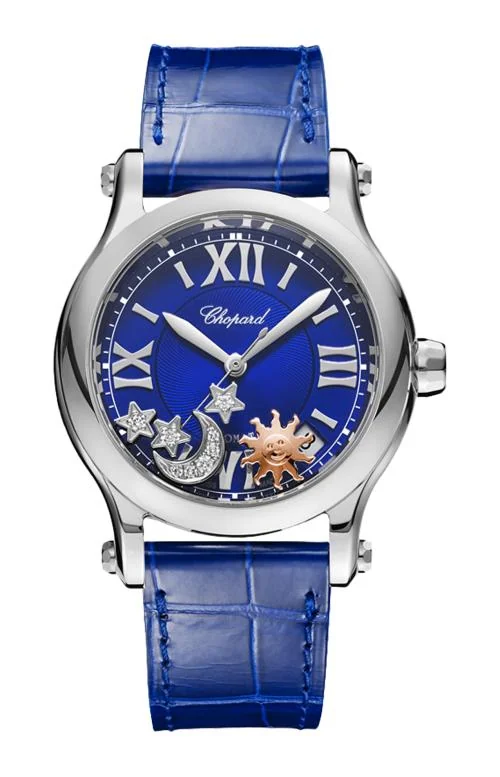 Happy Sport Sun, Moon And Stars 36 Mm, Automatico, Lucent Steel™, Diamanti